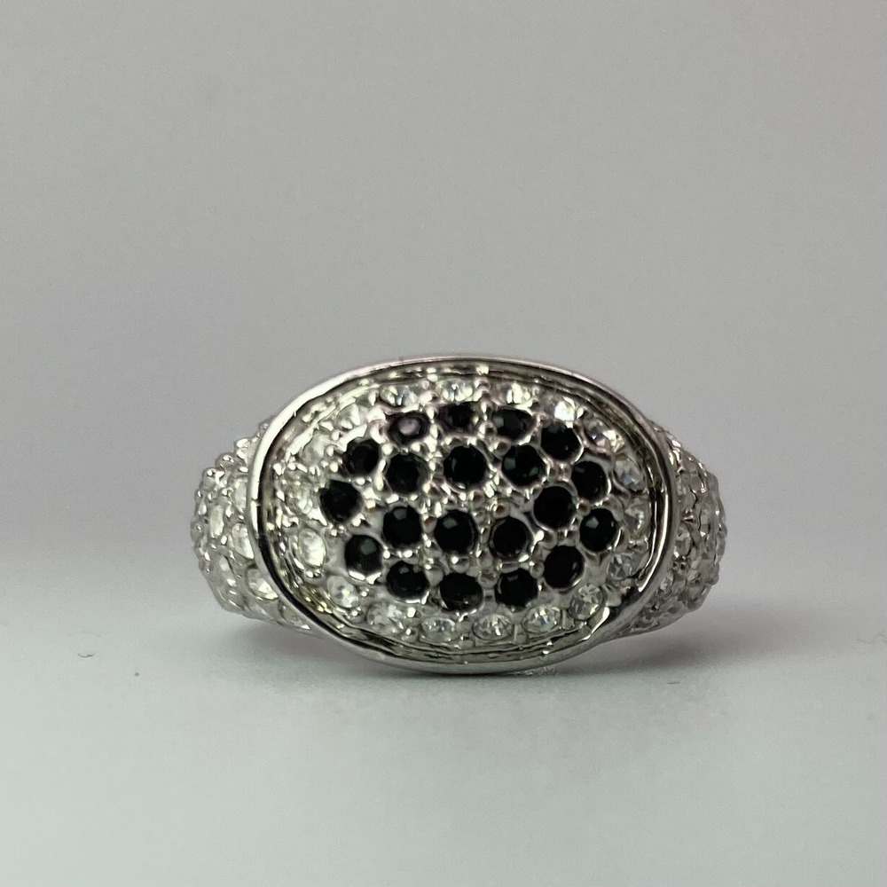 Sterling Silver 925 Statement Ring with Black & Clear‎ Rhinestone Accents